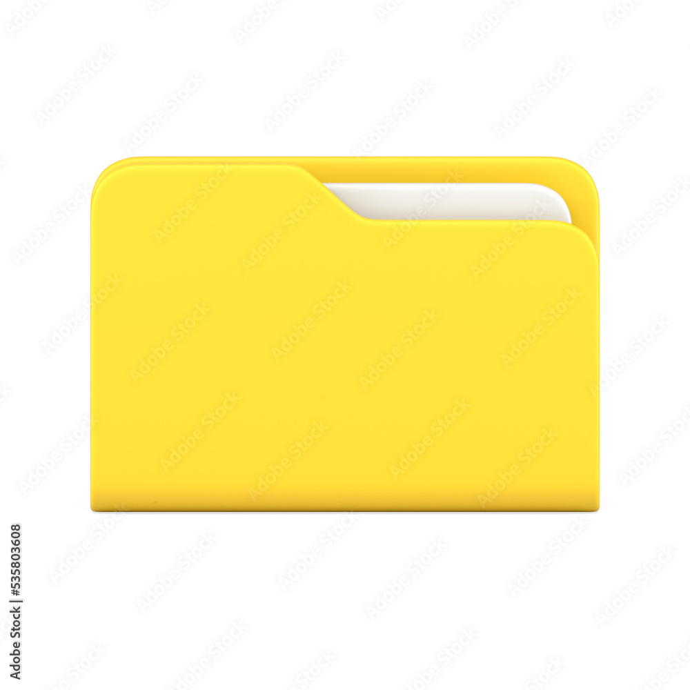 Yellow business folder 3d icon. Volumetric plastic file with documentation Yellow business folder 3d icon. Volumetric plastic file with documentation