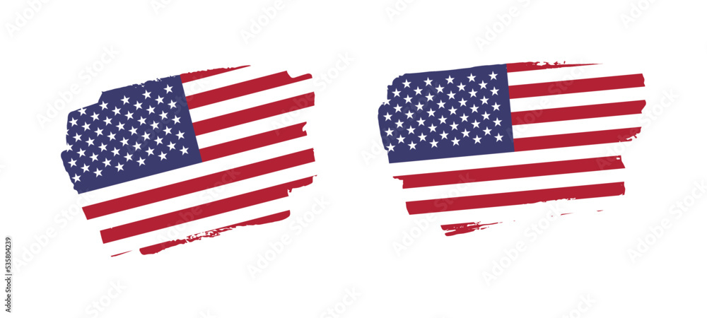 Set of two hand painted United States of America brush flag illustration on solid background Set of two hand painted United States of America brush flag illustration on solid background