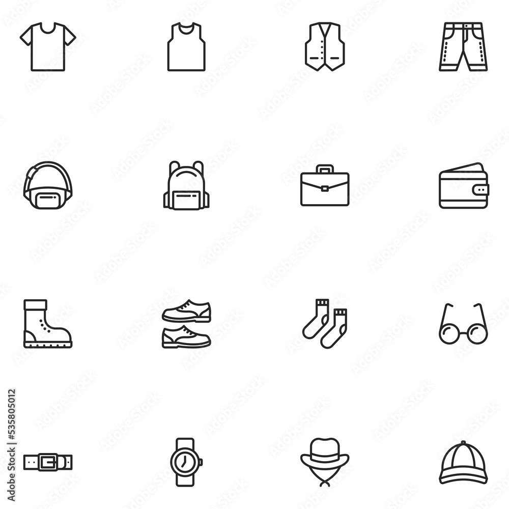 Set of Men Fashion Line Icon Set of Men Fashion Line Icon