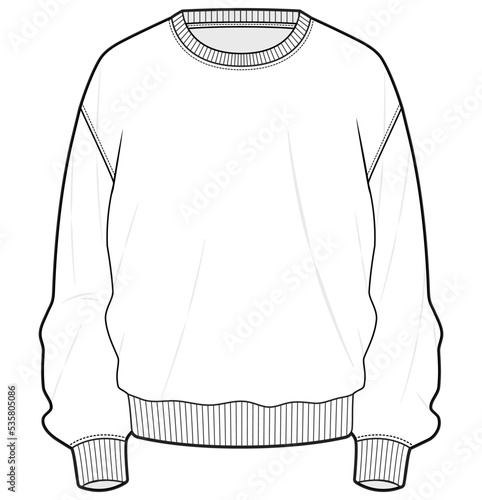 oversize crew neck sweatshirt fashion flat sketch vector illustration