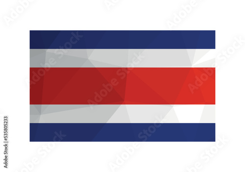 Vector illustration. Official ensign of Costa Rica. National flag with blue, red, white stripes. Creative design in low poly style with triangular shapes