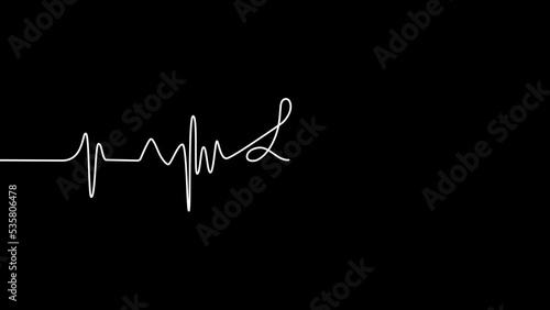 Self draws line heartbeat and heart, lettering love. electrocardiogram medical screen with a graph of heart rhythm on black background photo