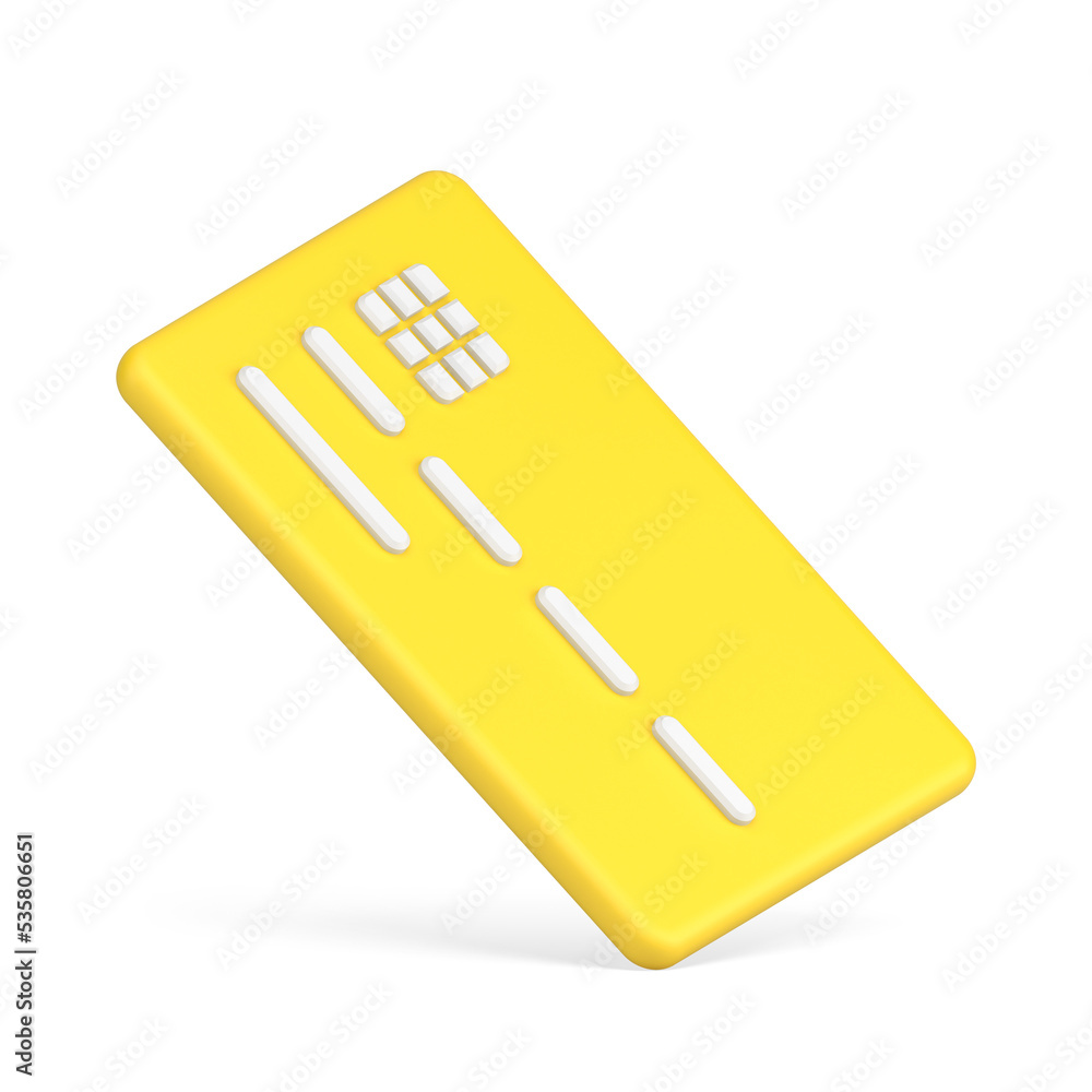 Yellow credit 3d card. Plastic plate with number stripes and electronic chip Yellow credit 3d card. Plastic plate with number stripes and electronic chip