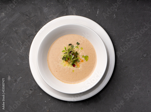 Vegetable cream soup with microgreens