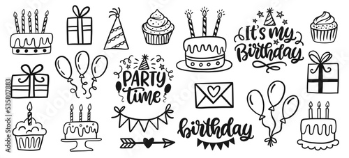 Birthday Party decoration doodle sketch set