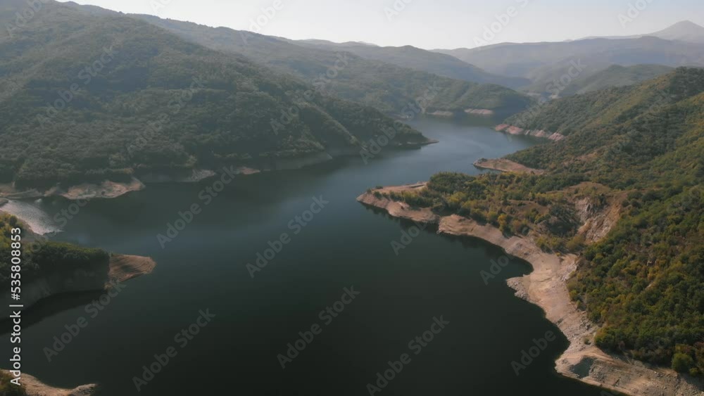 Aerial Shot of Artificial Lake Thisavros Drama Greece Mountains, Noon Background Shot, 4K Footage Aerial Shot of Artificial Lake Thisavros Drama Greece Mountains, Noon Background Shot, 4K Footage