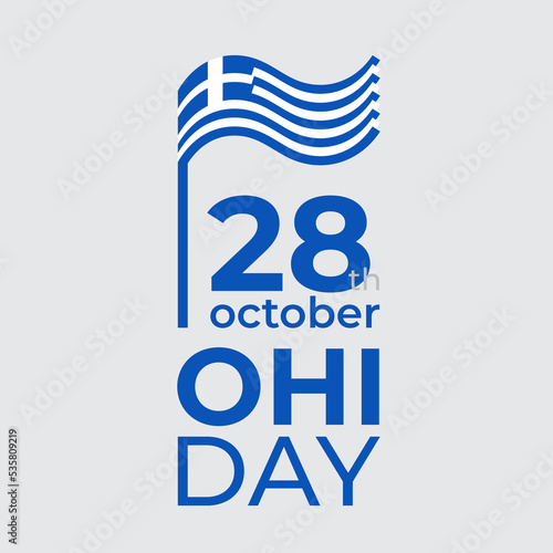 October 28, greece ohi day. Vector template with wavy greek flag in simple concise style, icon. Greece national oxi holiday october 28th. Happy ohi day greeting card