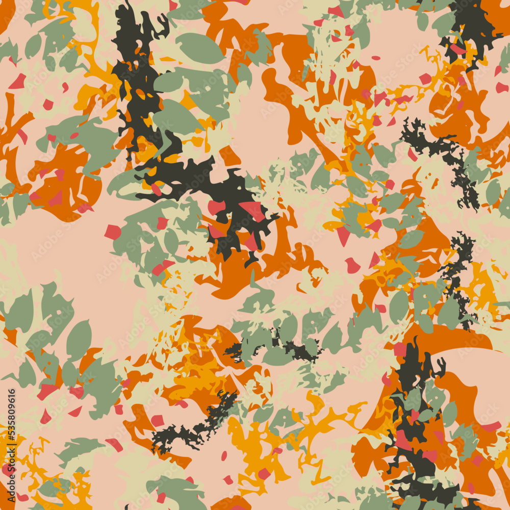 Naklejka premium UFO camouflage of various shades of green, orange and pink colors
