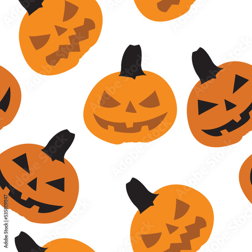 Seamless Halloween pumpkin pattern with white background