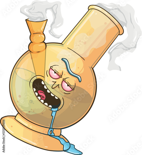 Bong. Vector cartoon character. Bong with melt smile face emoji logo. Vector hand drawn doodle cartoon character logo illustration. Smile emoji face,melt bong,smoke cannabis,weed, sticker