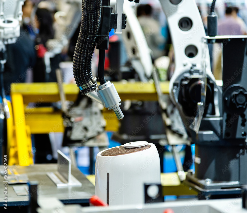 Close up of robotic arm welder
