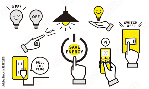 節電方法のアイコン_Icons of power saving methods