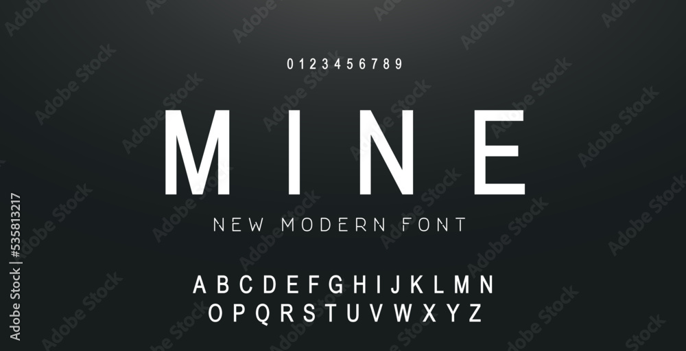 MINE Sports minimal tech font letter set. Luxury vector typeface for ...