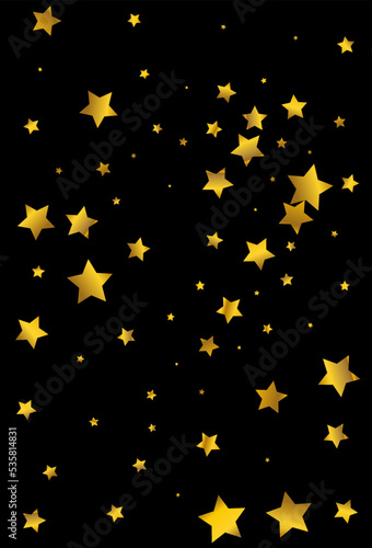 Golden Stars Vector Black Background. Bright