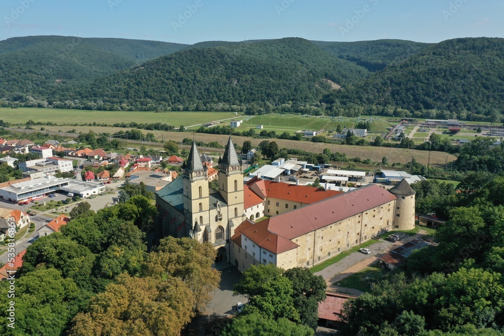 Aerial view of the Benedictine monastery in Hronské Beňadik
