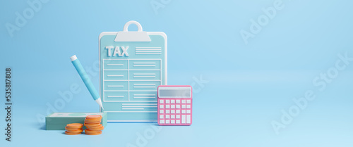 Concept tax payment. Finance and Investment, tax calculation and budget, payment of debt. Government, state taxes. Income tax calculation and financial VAT money refund concept. 3d render illustration