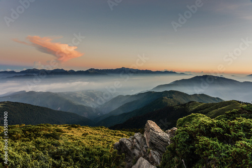 Landscape View Of Hehuanshan and Qilai Mountains On The Trail To North And Weat Peak of Hehuan Mountain, Taroko National Park, Taiwan