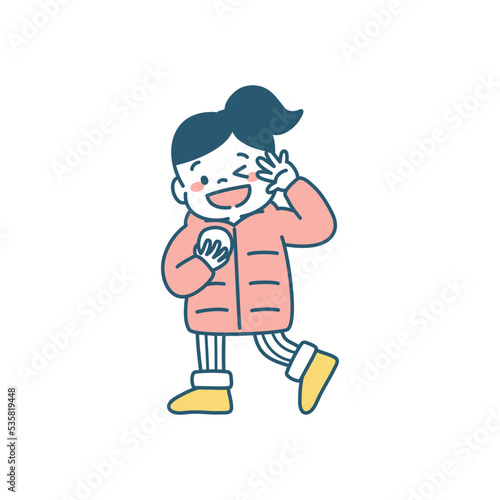 冬　雪合戦　女の子　イラスト　シンプル