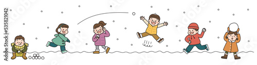 冬休みに雪遊びをする子供のイラスト