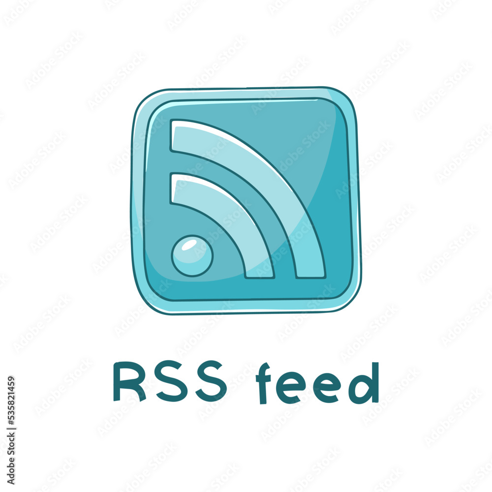 RSS feed icon in hand drawn style isolated on white background. media web sign RSS feed icon in hand drawn style isolated on white background. media web sign
