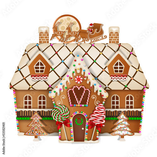 Christmas gingerbread house with candies and lollipops