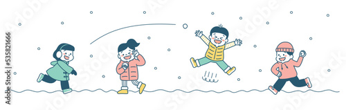 冬休み　雪遊び　子供　イラスト　シンプル
