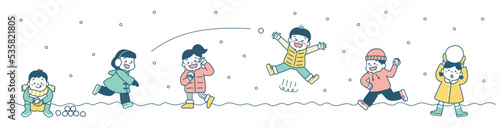 冬休み　雪遊び　子供　イラスト　シンプル