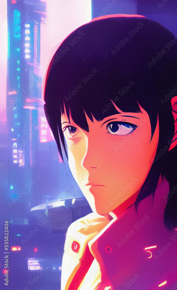 Cyberpunk girl portrait digital painting art. Future concept illustration of woman portrait. Graphic drawing print for poster or canvas. Futuristic design Cyberpunk girl portrait digital painting art. Future concept illustration of woman portrait. Graphic drawing print for poster or canvas. Futuristic design