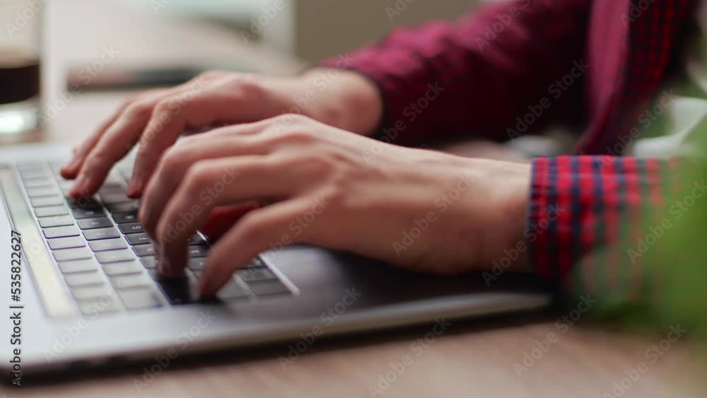 Close up of freelancer's developer hands typing program code on laptop keyboard in coworking. Businessman at work in working in office. Copywriter writing text on computer keyboard in coffeeshop. Close up of freelancer's developer hands typing program code on laptop keyboard in coworking. Businessman at work in working in office. Copywriter writing text on computer keyboard in coffeeshop.