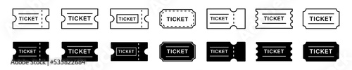 Ticket admit icon set. Movie ticket stub sign. Line raffle ticket icon. EPS 10