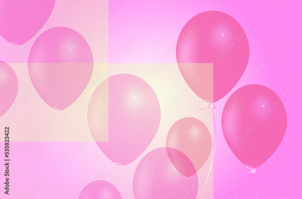3d render abstract pink background with balloons and stars.Vector baby shower banner, card, invitation