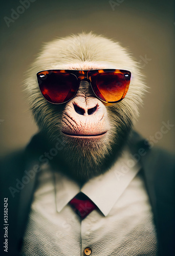 Portrait of a businessman apes wearing sunglasses