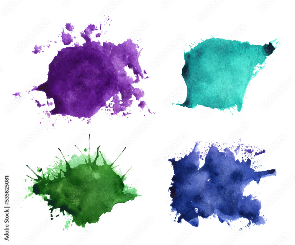 Hand drawn watercolor colorful spots for logo or text. Vector watercolor set	