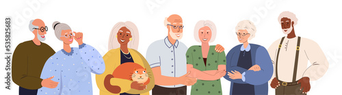 Modern Different Happy old senior people.Pensioners elderly men,women in fashion stylish clothes.Group portrait of aged retired characters.Flat graphic vector illustration isolated on white background