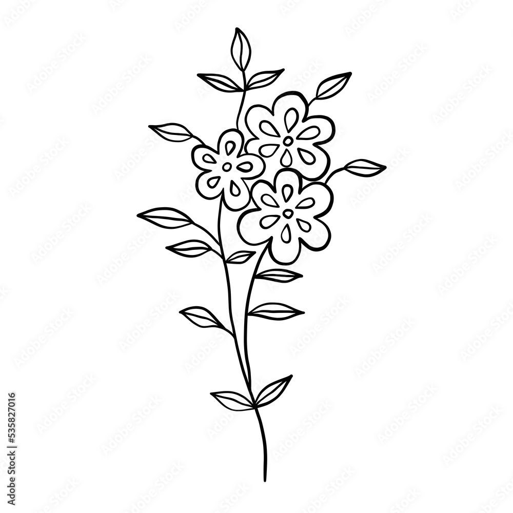 Wildflower line doodle isolated Wildflower line doodle isolated