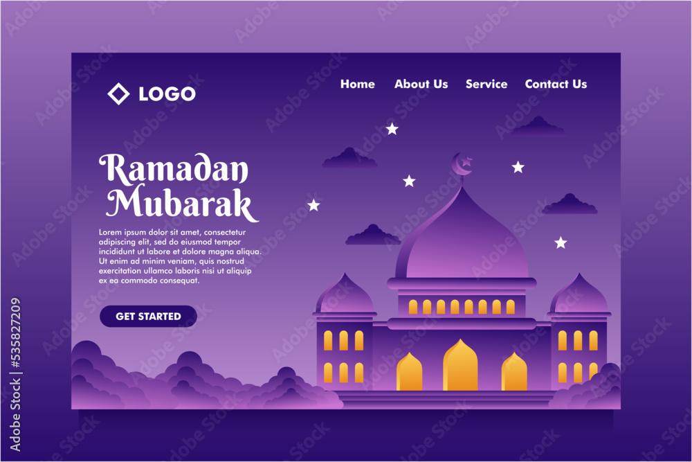 flat design Illustrated ramadan mubarak landing page background design template