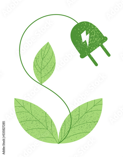 Electric wire as plant symbol of green energy