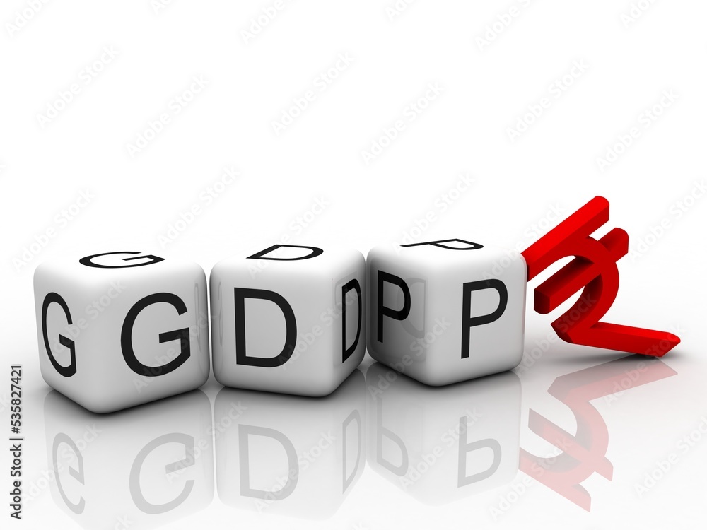 3D illustration Rupee currency sign with GDP 3D illustration Rupee currency sign with GDP