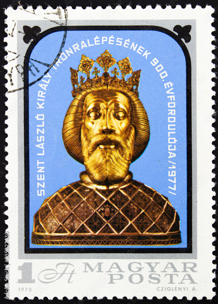 Postage stamp 'King Saint Ladislaus, Laszlo' printed in Hungary. Series: '900th Anniversary of the Accession of Saint Ladislaus', 1978