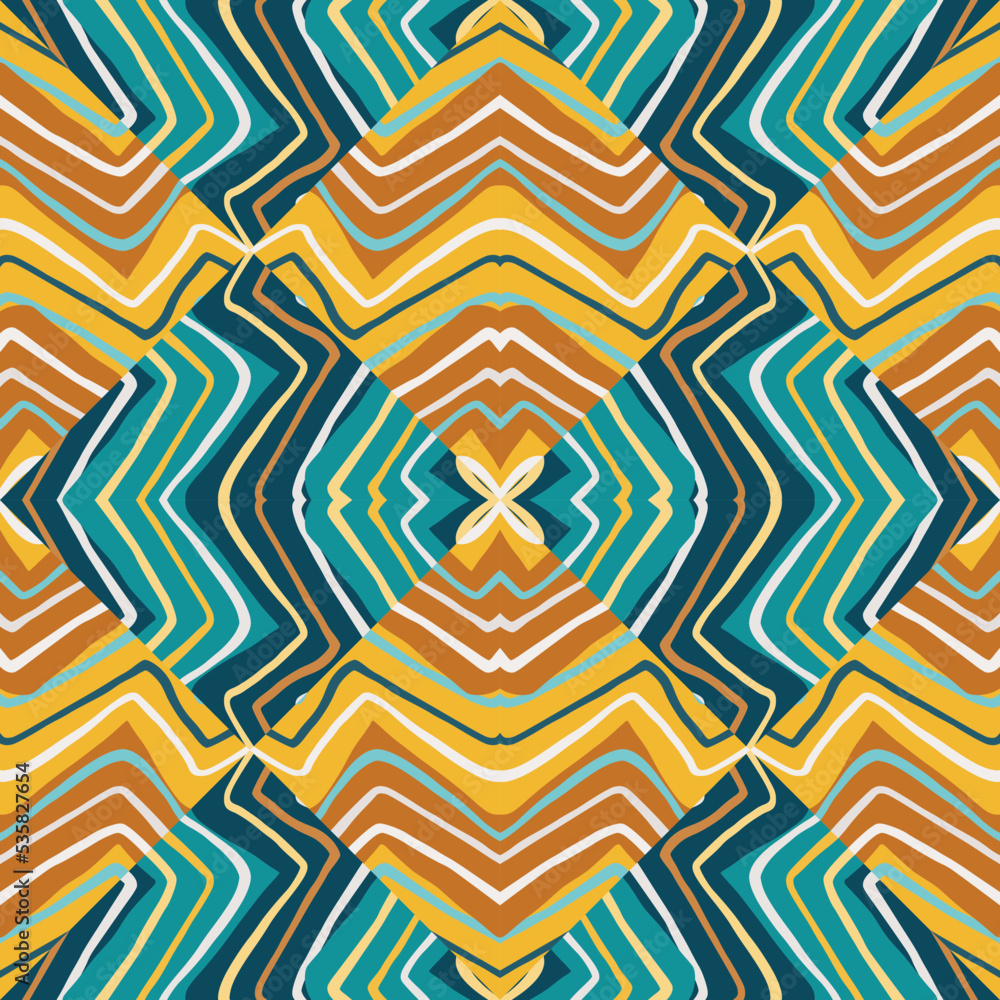 Obraz premium Abstract zigzag waves mosaic seamless pattern. Hand drawn linear tile endless wallpaper. Vintage line ornament.