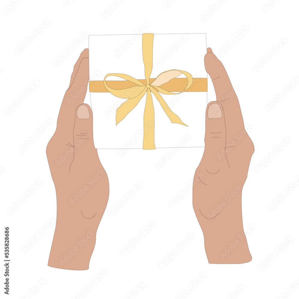 Hand-drawn vector graphics - hands holding a New Year's gift Hand-drawn vector graphics - hands holding a New Year's gift