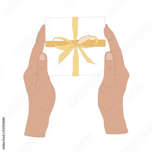 Hand-drawn vector graphics - hands holding a New Year's gift