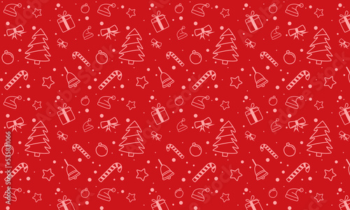 Red Christmas doodle background suitable for packaging design, wallpaper or as wrapping paper.