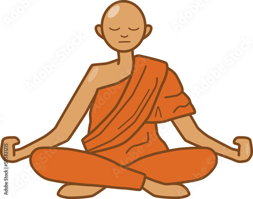 monk sitting in lotus pose cartoon flat style vector illustration