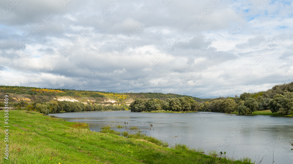 Landscape of the Dniester river in autumn day