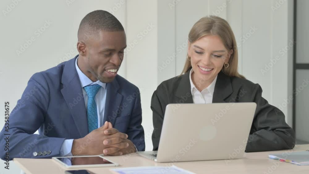 Mixed Race Young Business People Talking on Video Call Mixed Race Young Business People Talking on Video Call