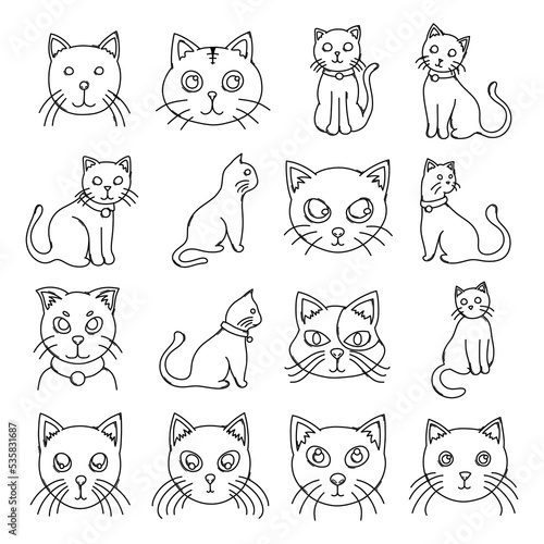 Cat Doodle vector icon set. Drawing sketch illustration hand drawn line eps10