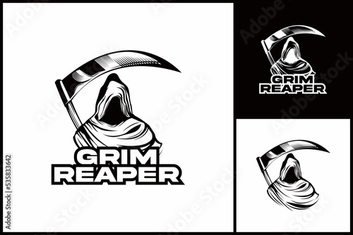 Grim Reaper vector mascot logo illustration, suitable for e sport logo, team, squad, and gaming stuff that match to grim reaper