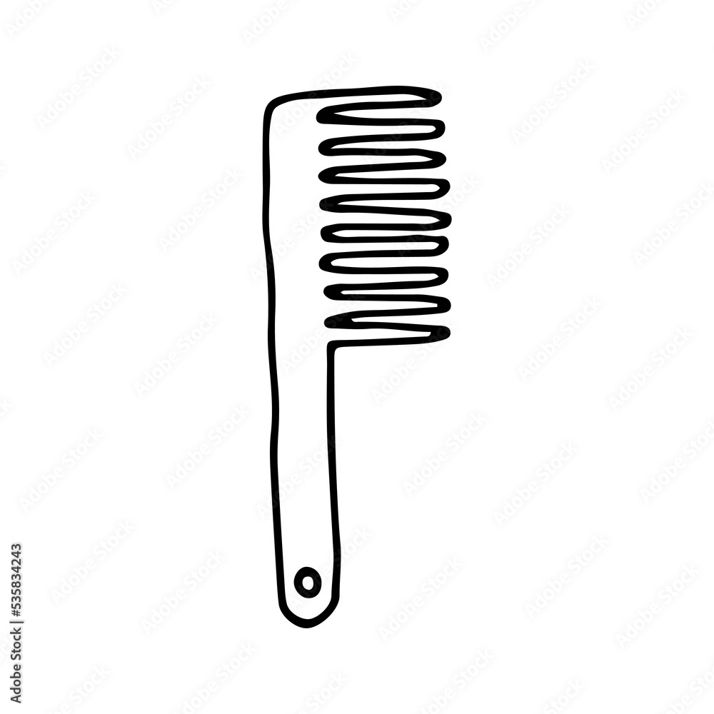 Hairbrush with handle. The wooden comb is comfortable and beautiful. Very useful for hair. Doodle. Hand drawn. Vector illustration. Outline. Hairbrush with handle. The wooden comb is comfortable and beautiful. Very useful for hair. Doodle. Hand drawn. Vector illustration. Outline.