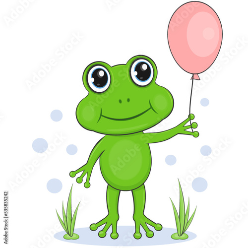 Vector illustration of a green frog on a white background. Isolated. 